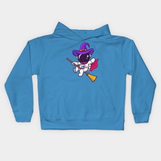 Cute Witch Astronaut Flying With A Magic Broom Cartoon Kids Hoodie